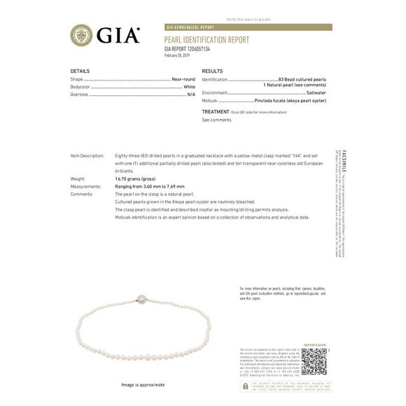 Yellow Gold Akoya Pearl & Diamond Graduated Strand Necklace 18 1/2" - 14k GIA - Picture 9 of 9